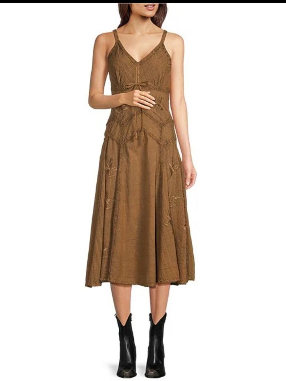 Scully Spaghetti Strap Front Tie Embroidered Dress. - Picture 2 of 9